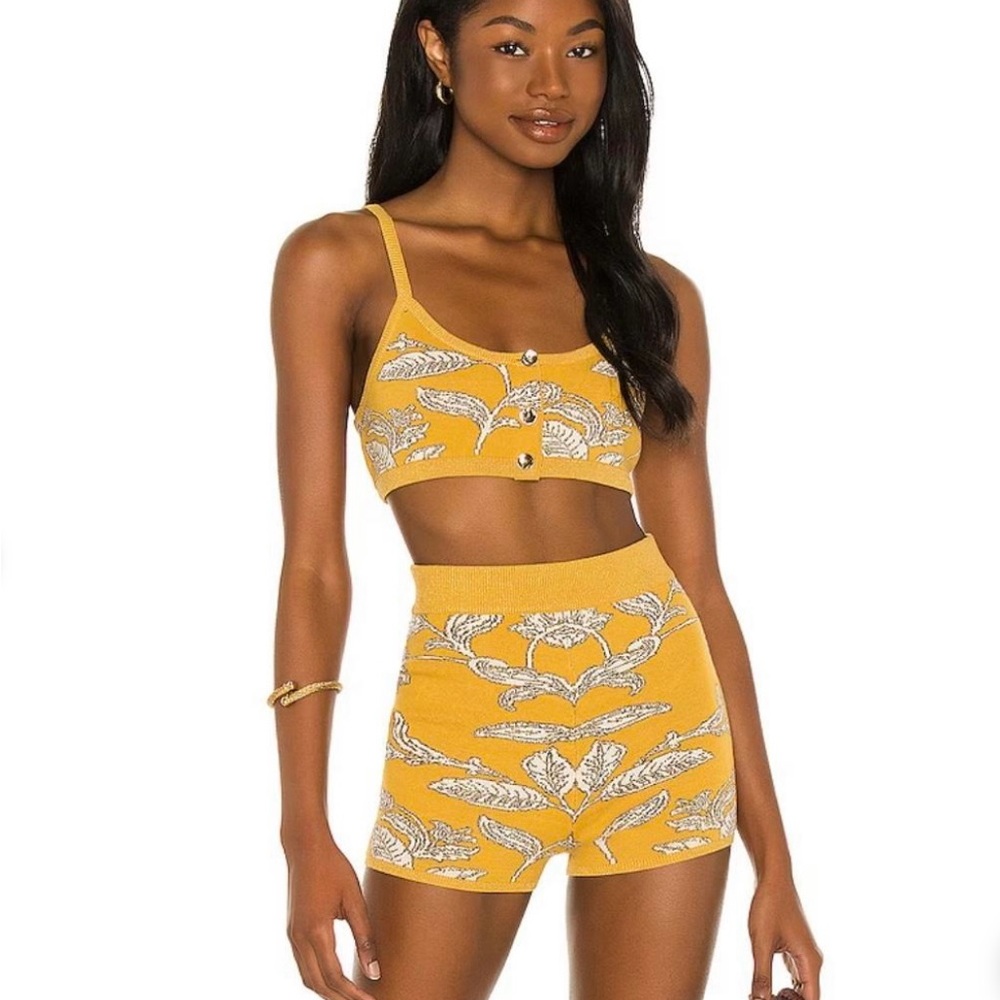 House of Harlow 1960 Prue Knit Top and Matching High Waisted Shorts in Marigold